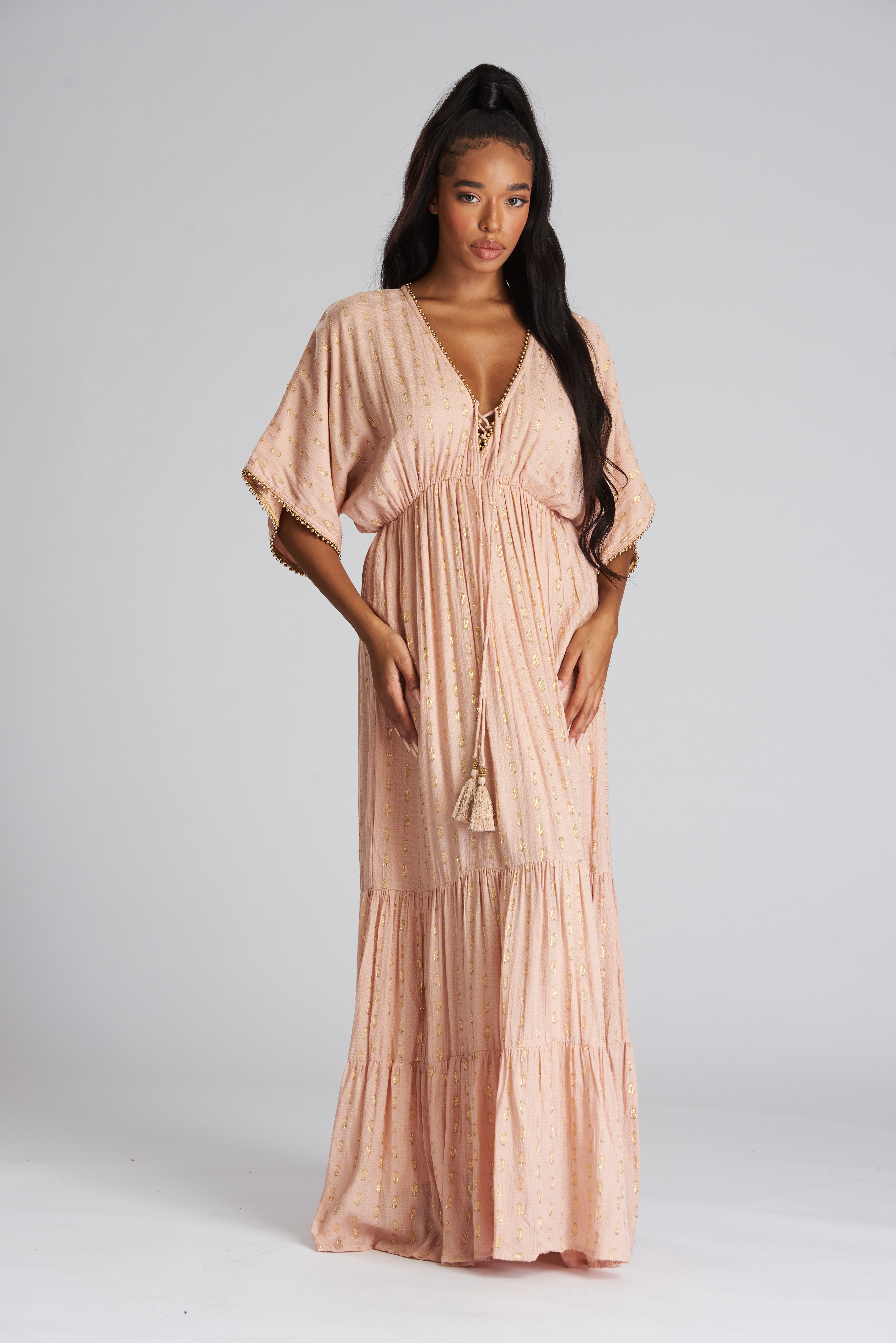 metallic tiered maxi dress Tiered Maxi Dress in Berry Metallic