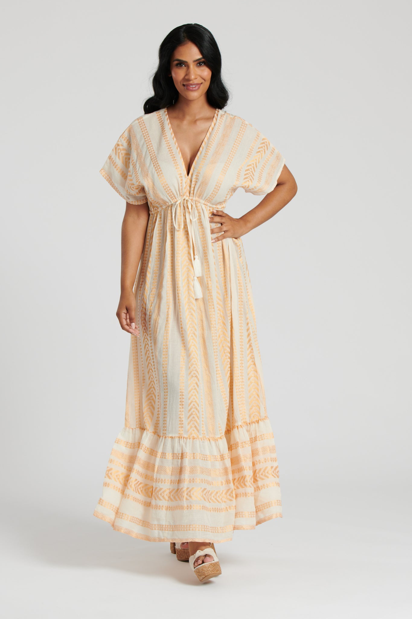 Gold Metallic Jacquard V Neck Maxi Dress Continental Textiles Gold Metallic Jacquard V Neck Maxi Dress Continental Textiles
