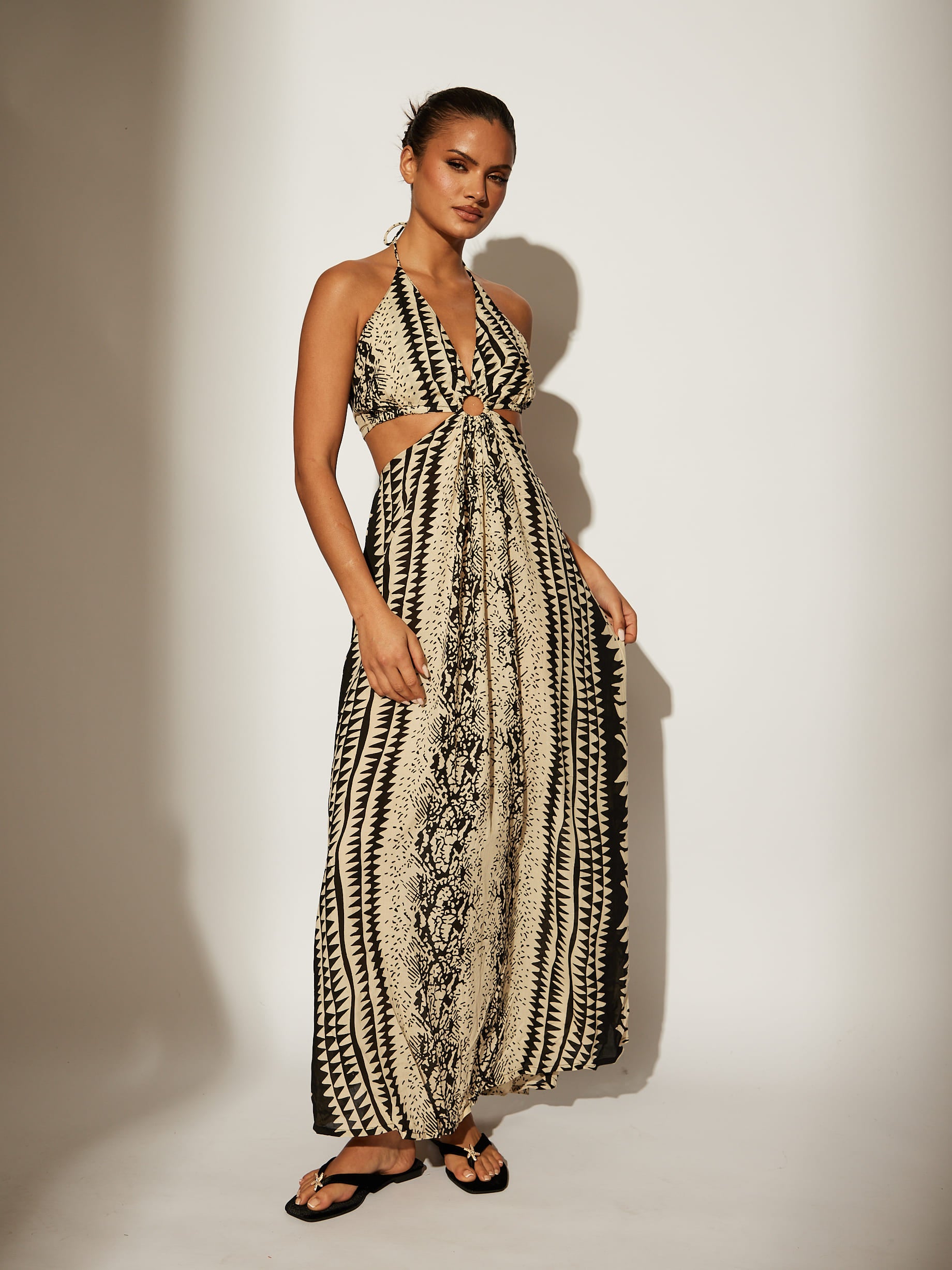 ring halter dress Monochrome Printed Neck Detail Beach Maxi Color:Candy_Pink Spaghetti Straps Wedding Dresses Dresses Pakistani Real Designer