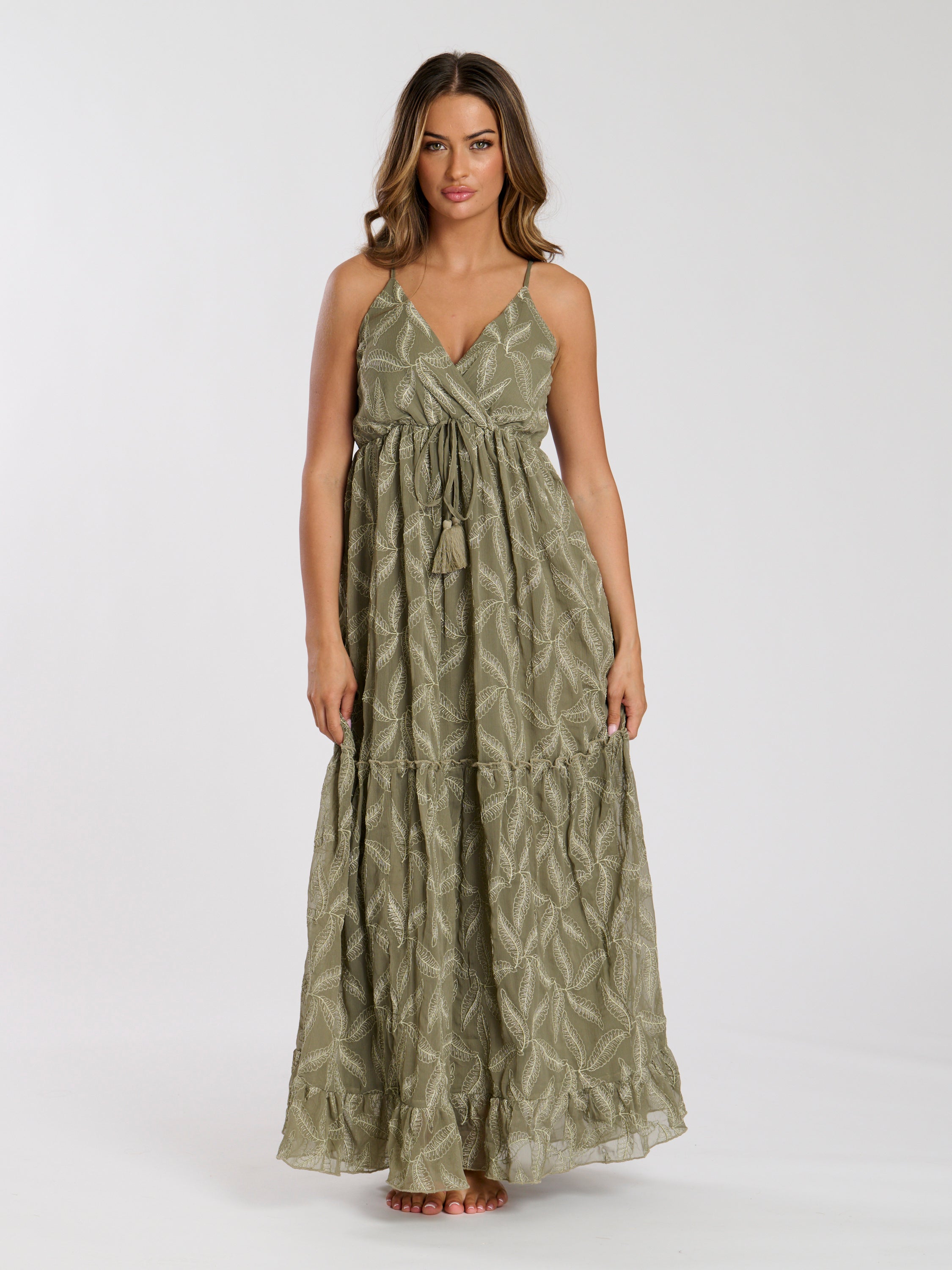 Khaki Embroidered Cami Maxi Dress Continental Textiles Khaki Embroidered Cami Maxi Dress Continental Textiles