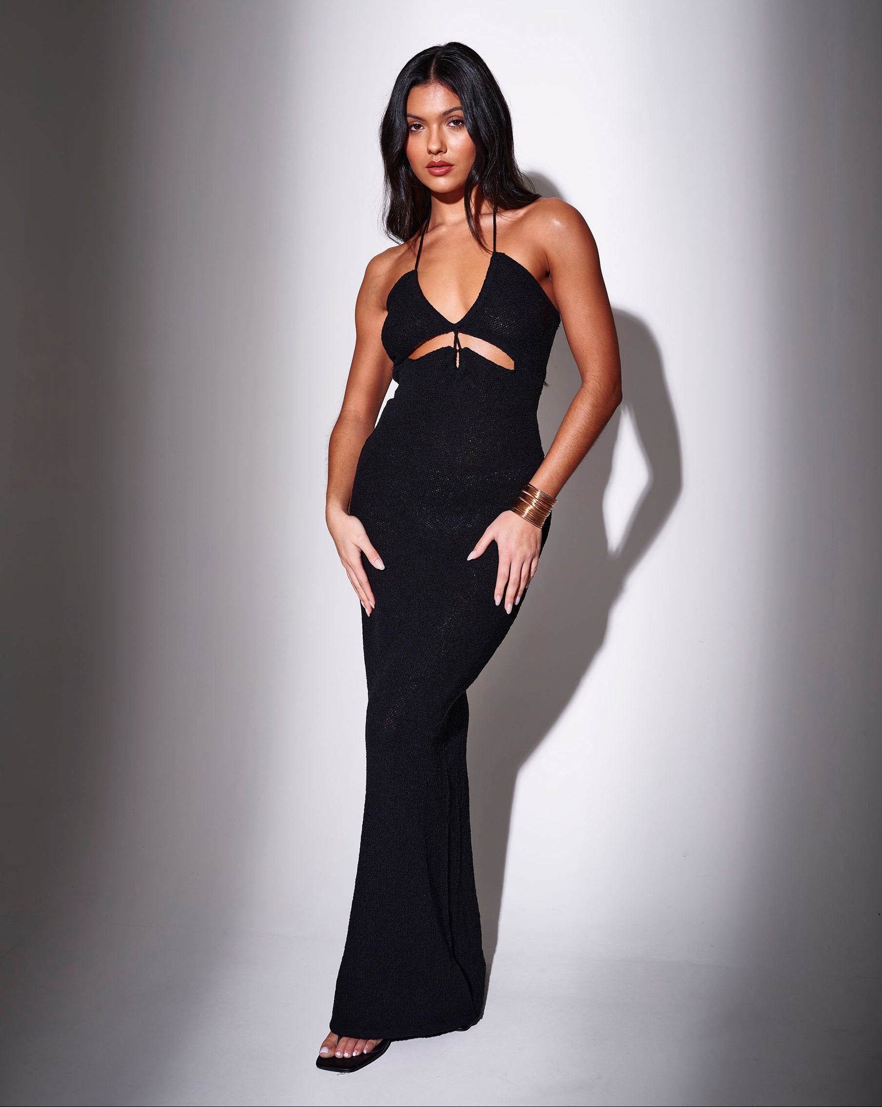 Knitted Halterneck Cut-Out Detail Maxi Dress – Continental Textiles