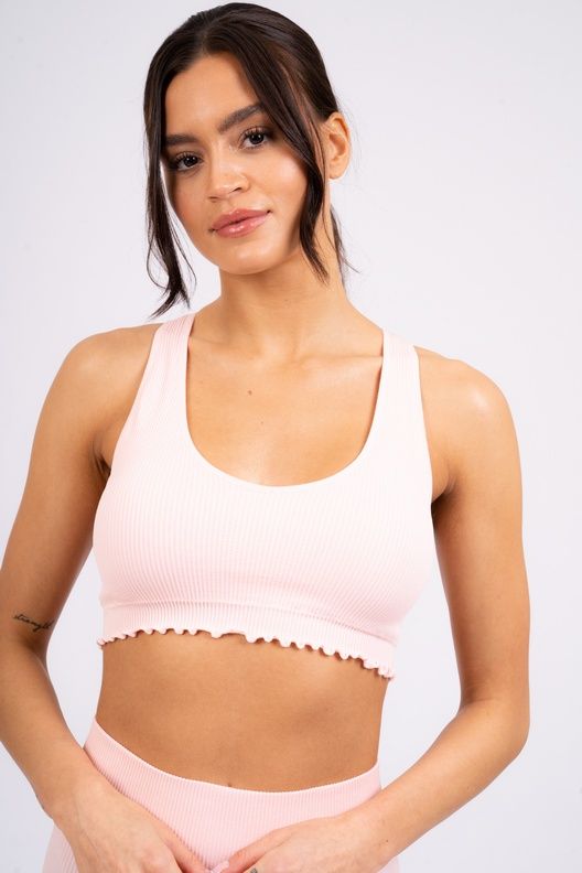 Pink seamless ruffle sports bra – Continental Textiles