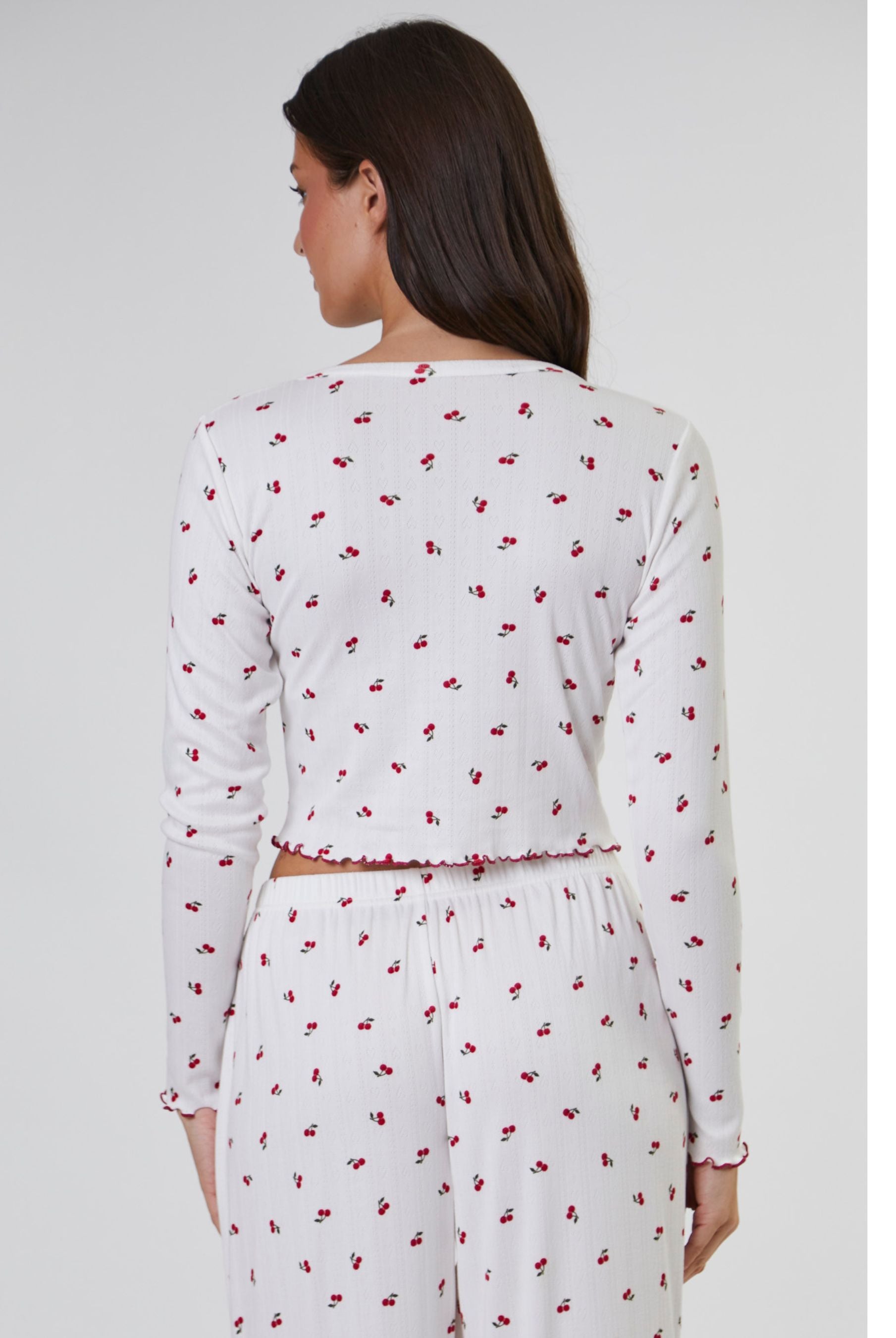 Cherry Printed Ribbed Jersey Long Sleeve and Trouser Set