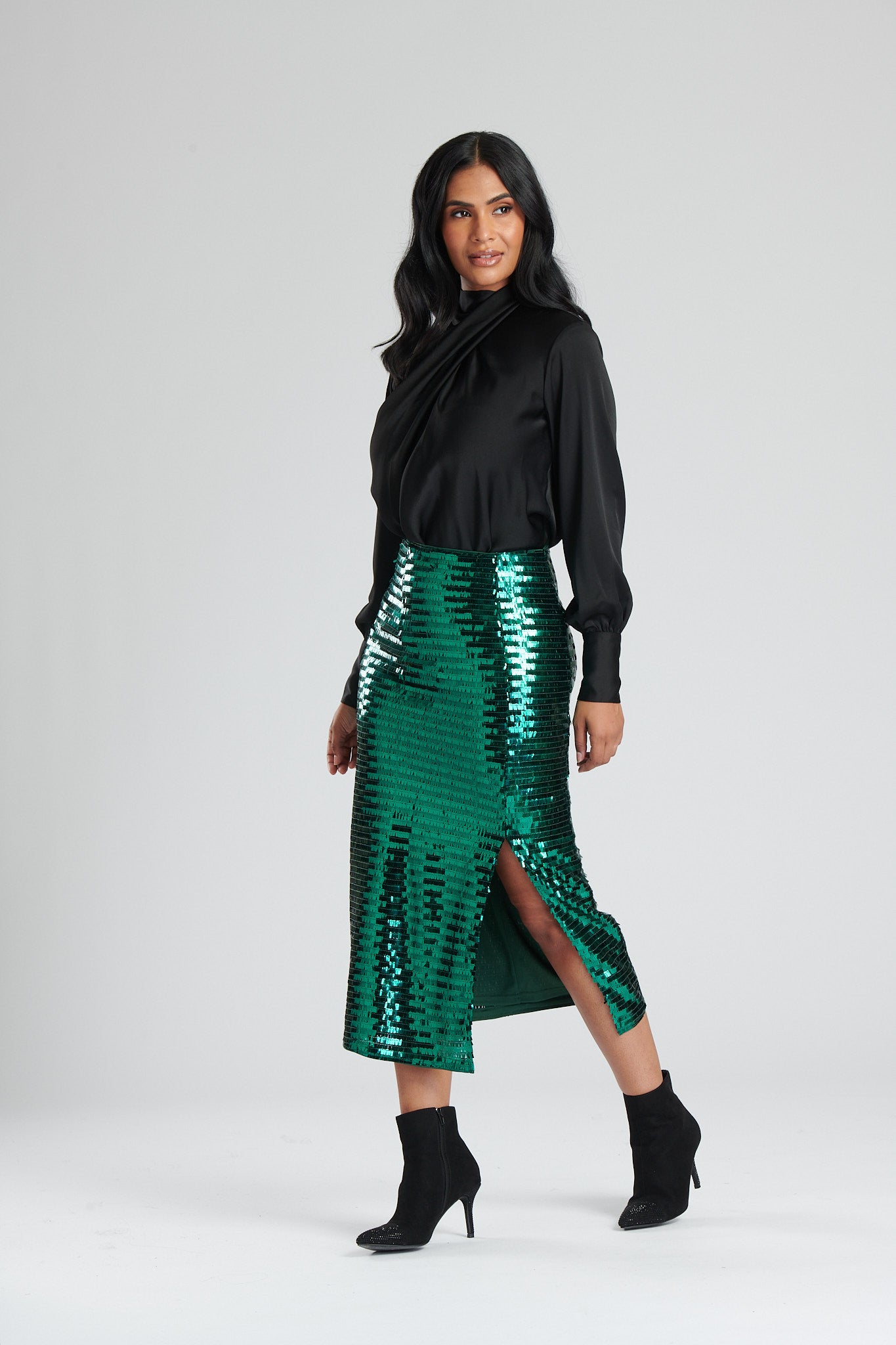 Green Shard Sequin Midi Skirt With Split – Continental Textiles