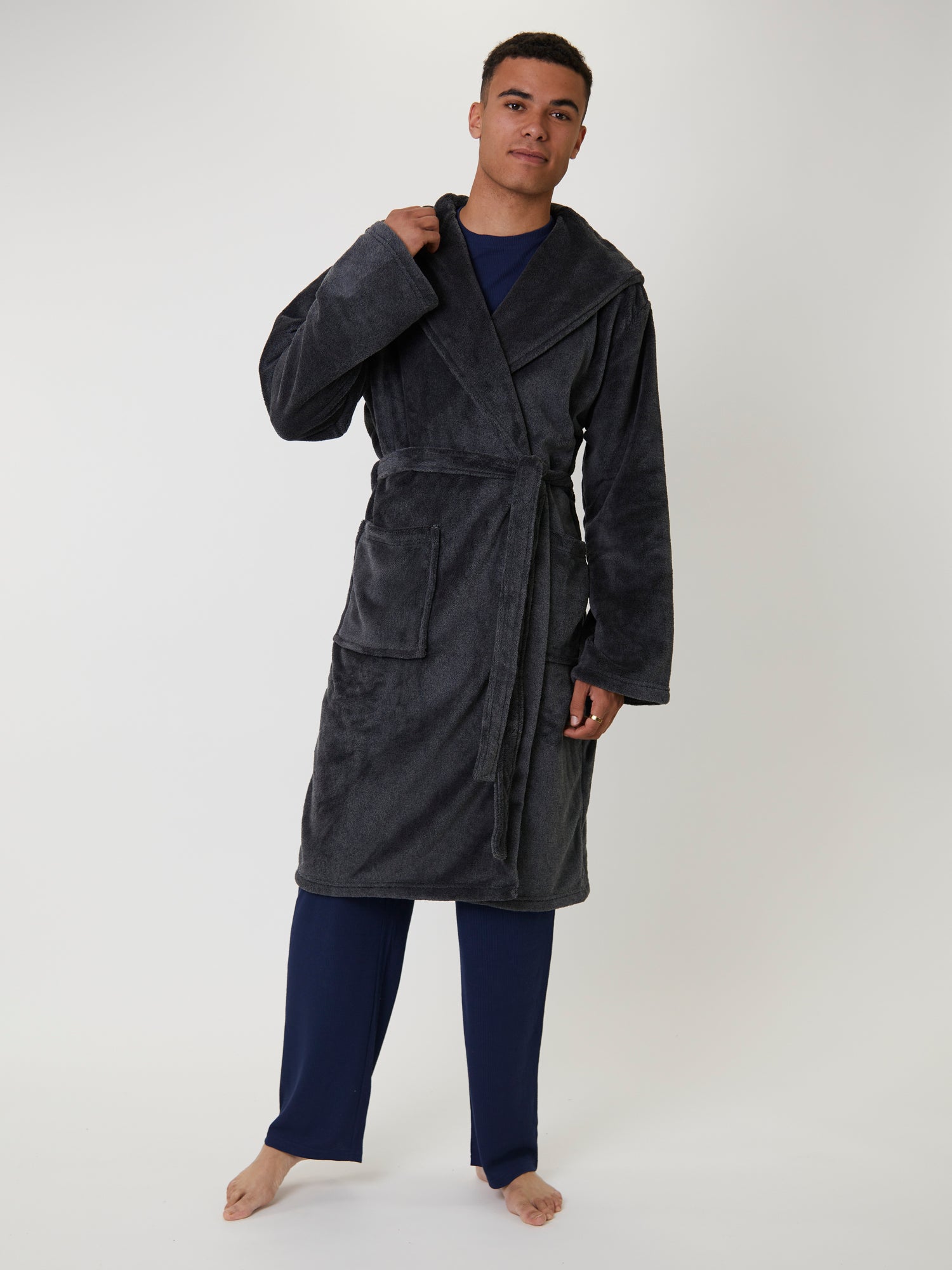 Towelling Dressing Hooded Fleece Dressing Gown Mens Blue/Grey Textured Hooded Mens Dressing Gown Continental Textiles Towelling Dressing Hooded Fleece Dressing Gown Mens Blue/Grey Textured Hooded Mens Dressing Gown Continental Textiles